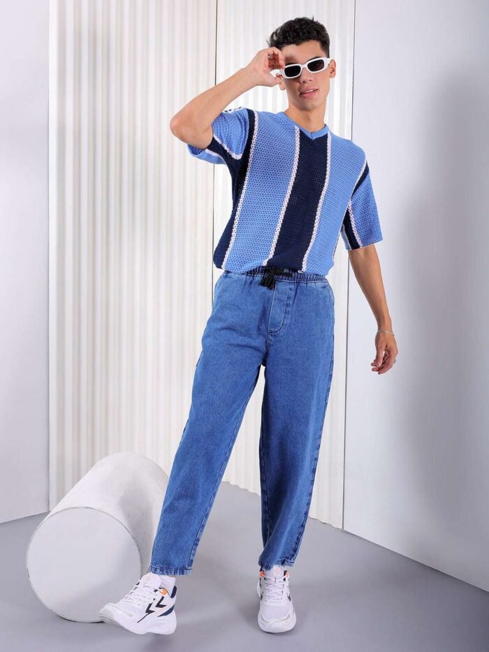 Men's Blue Loose Fit Solid Street Wear Jeans