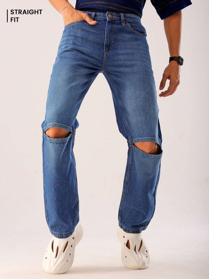 Men's Blue Regular Fit Solid Casual Jeans