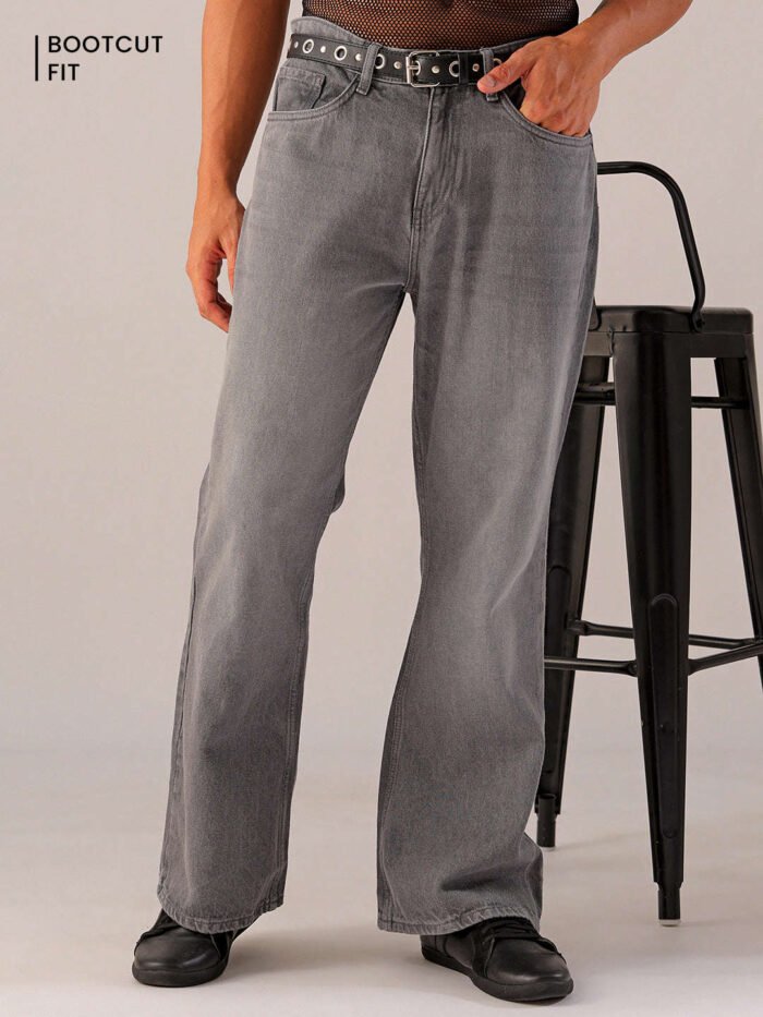 Men's Grey Loose Fit Solid Street Wear Jeans