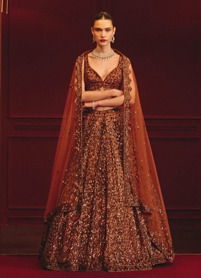 Copper Soft Net Bridal Lehenga