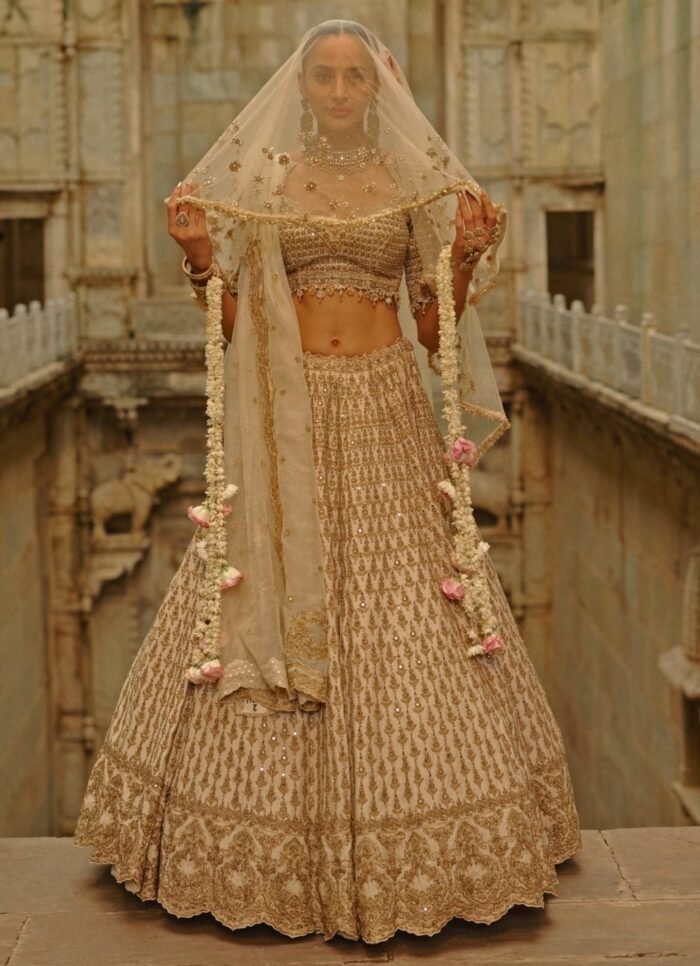 Cream Raw Silk Lehenga Set