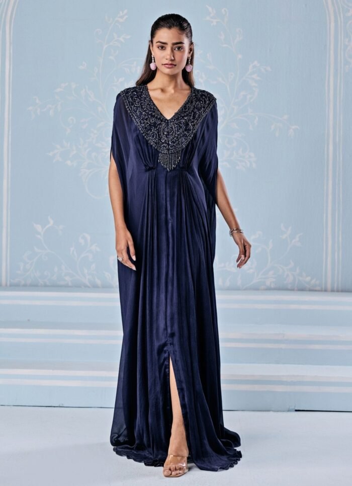 Deep Blue Chiffon Slit Kaftan