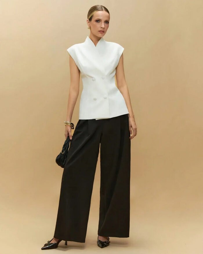 White Asymmetrical Buttoned Structured Waistcoat
