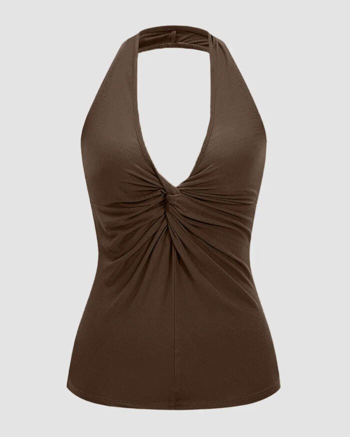 Halter Neck Ruched Top for Women in Brown