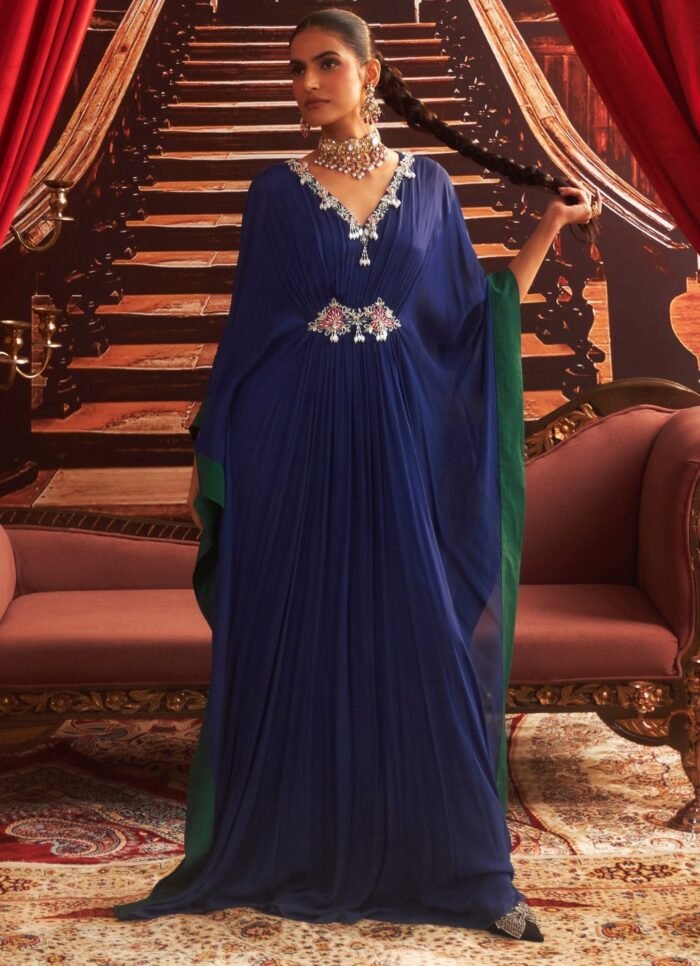 Electric Blue Embroidered Chiffon Kaftan