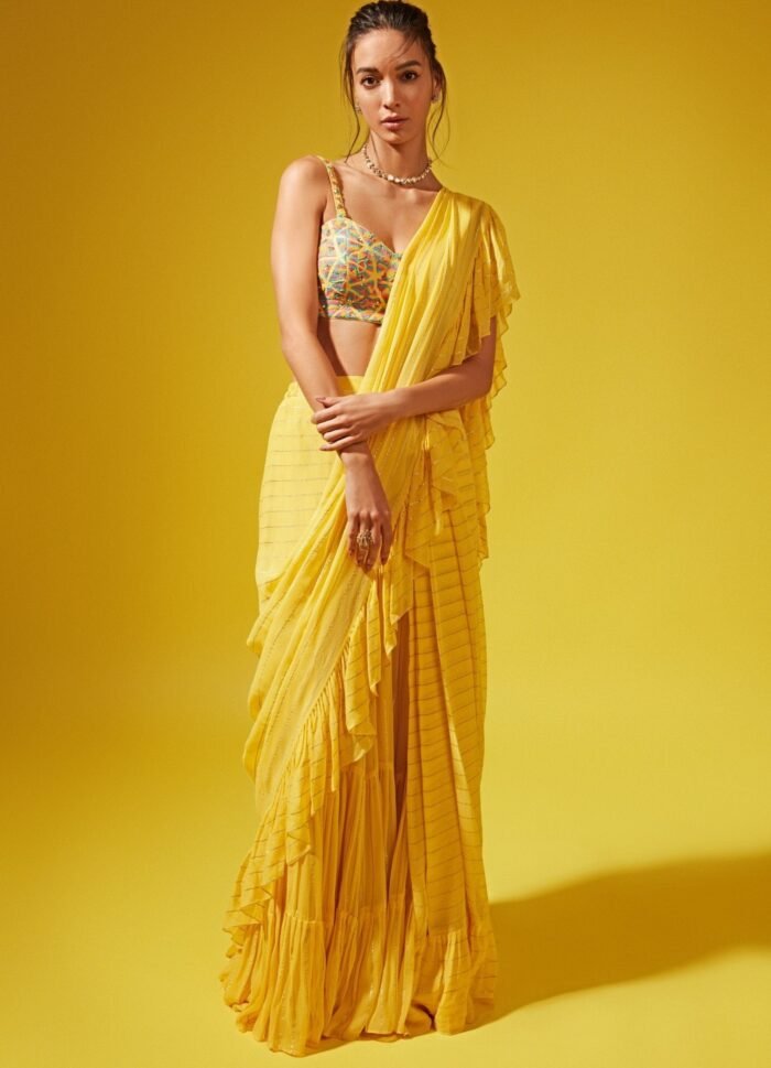 Etsu Yellow Pre-Stitched Saree