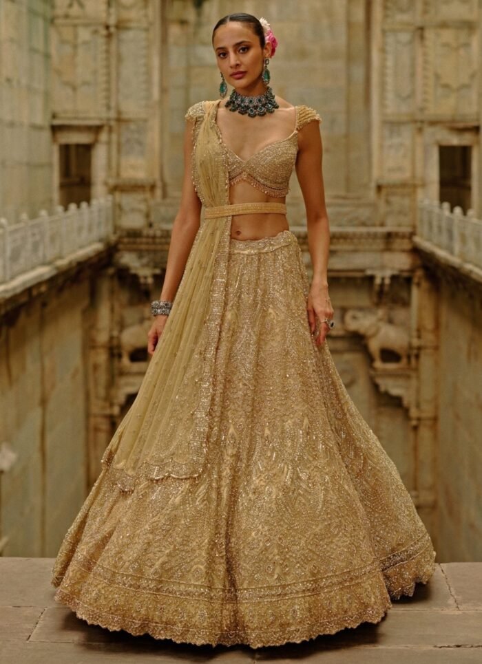Gold Soft Net Bridal Lehenga Set