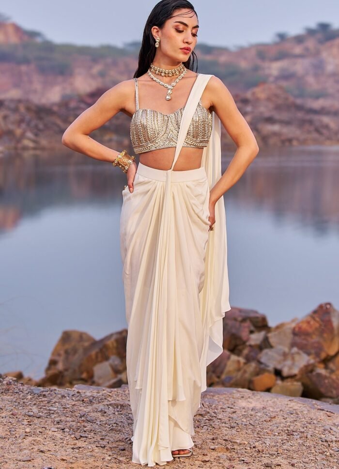 Ivory And Gold Corset Saree