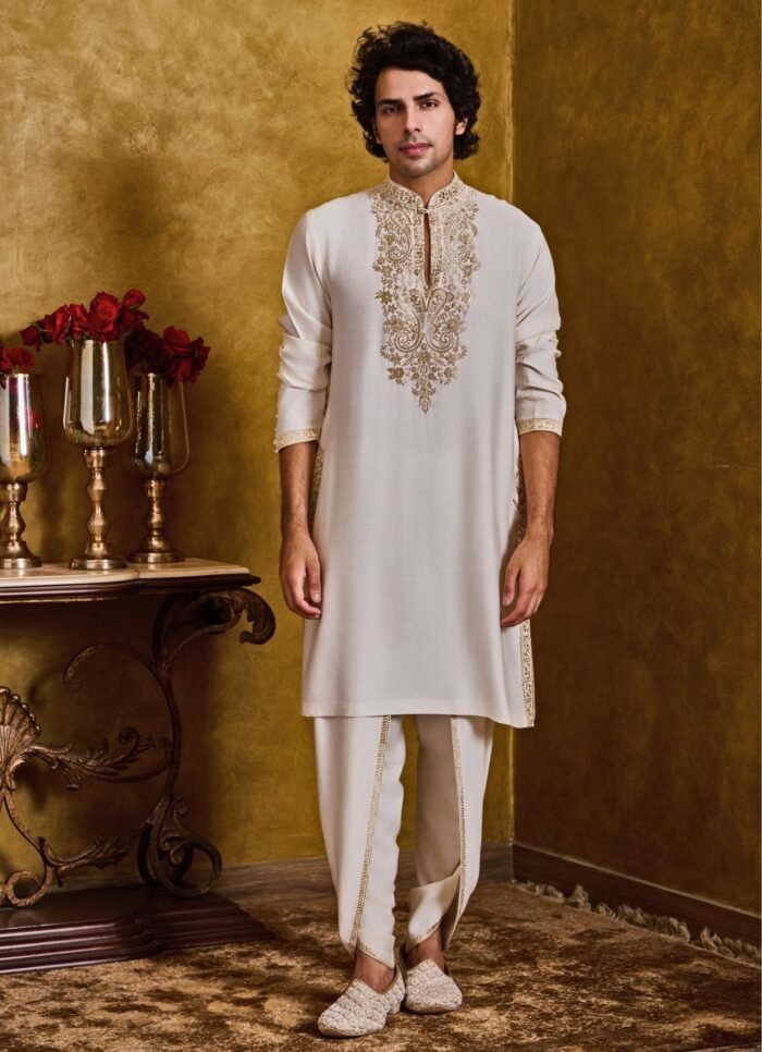 Ivory Cotton Silk Kurta Dhoti Set