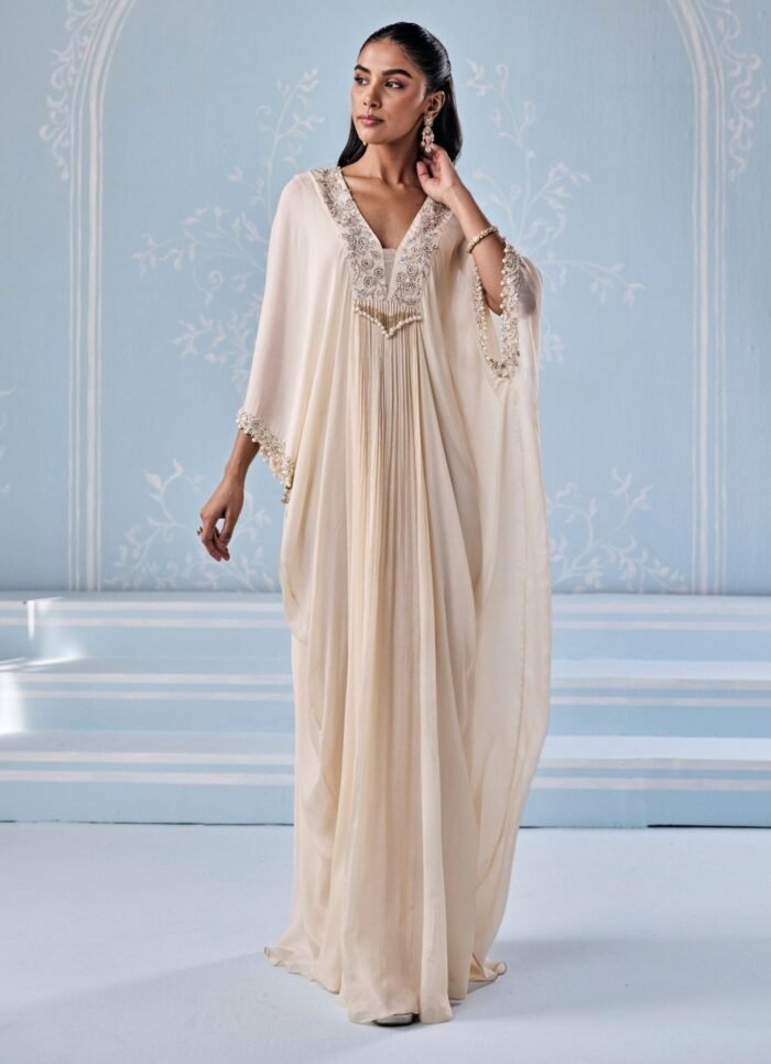 Ivory Embroidered Chiffon Kaftan