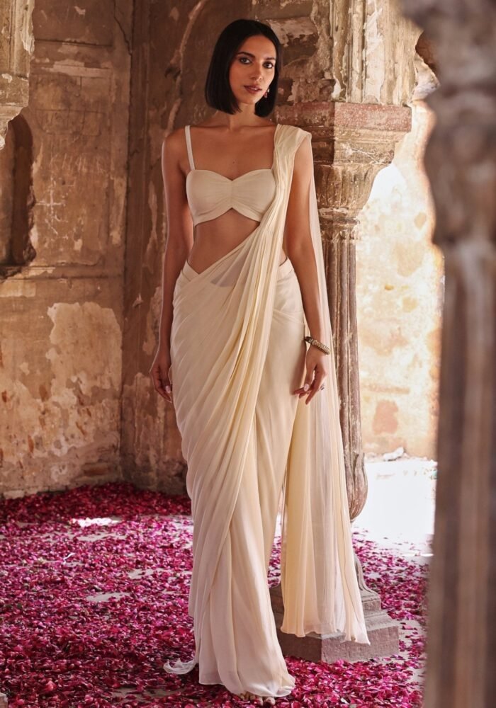 Ivory Pre-Stitched Saree