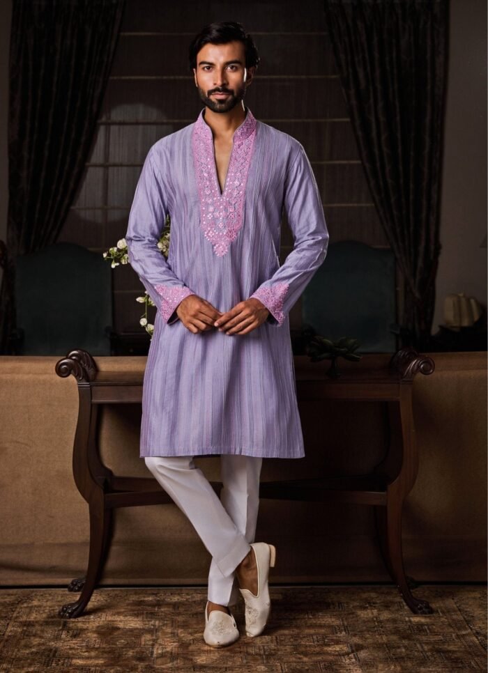 Lilac Cotton Silk Kurta Set