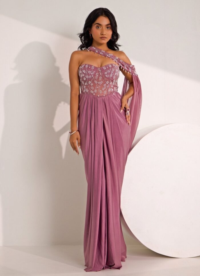 Lilac Embellished Corset Saree Gown