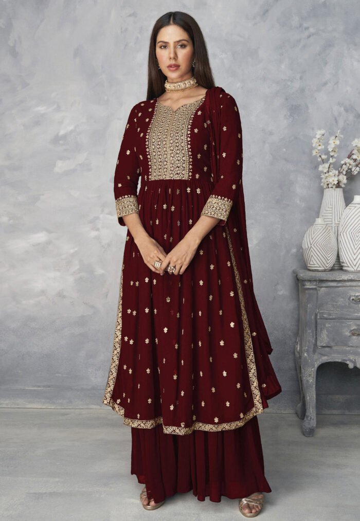 Women's Ethnic Wear Nyra Cut Embroidery Pakistani Style Kurti Plazzo And Dupatta