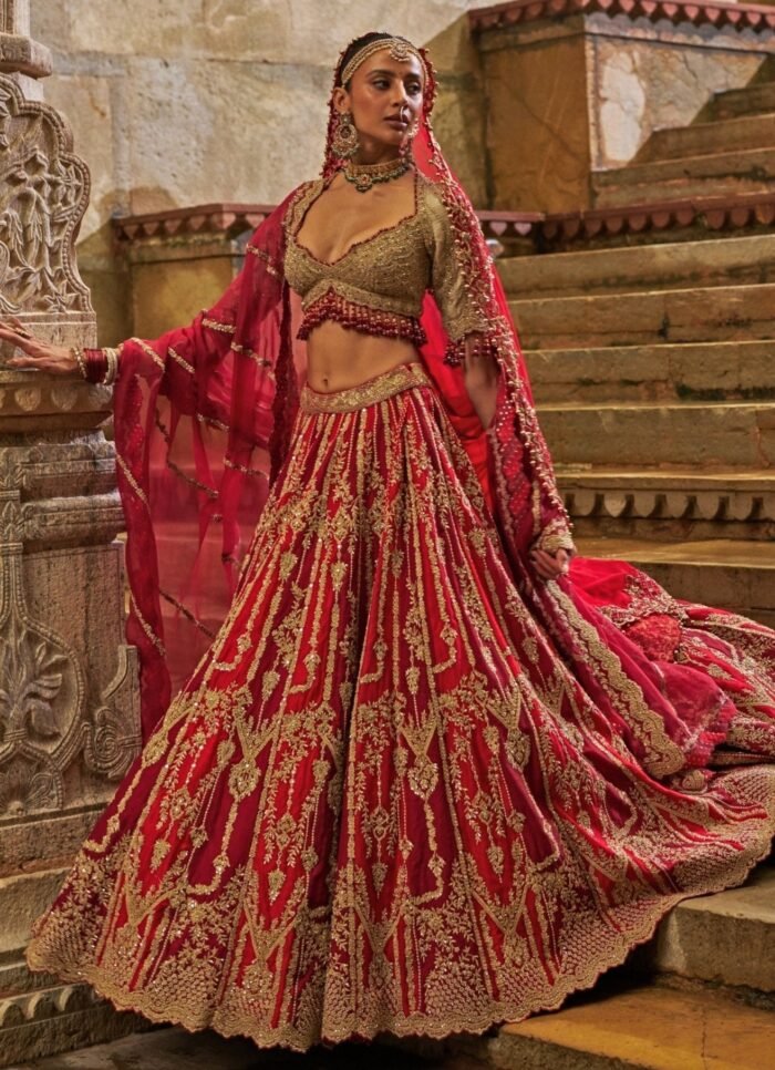 Maroon Red Raw Silk Lehenga Set