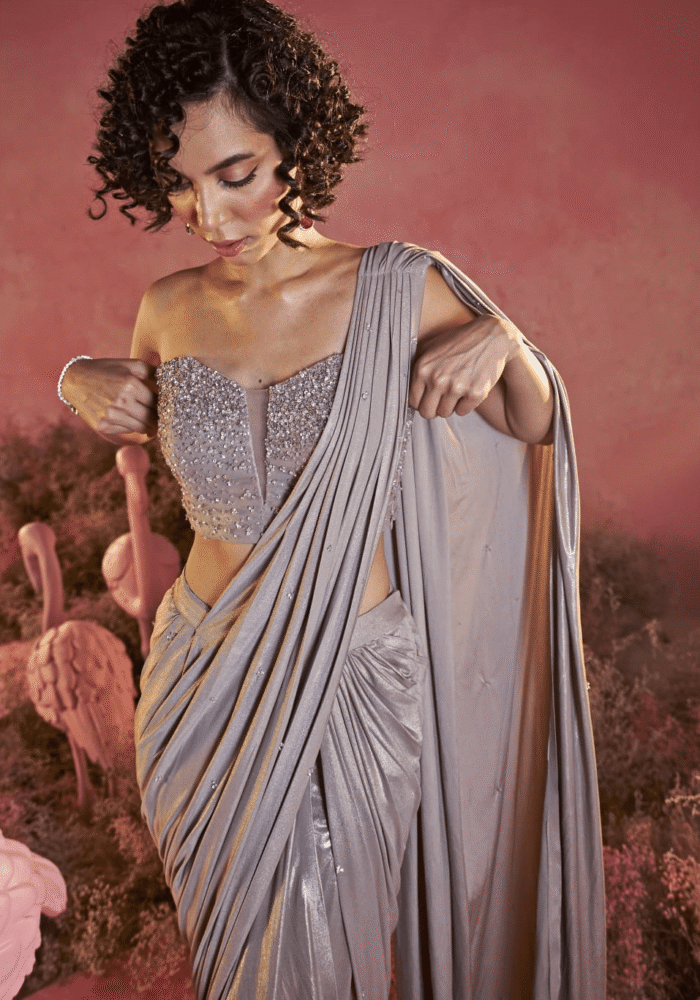Metallic Silver Corset Saree