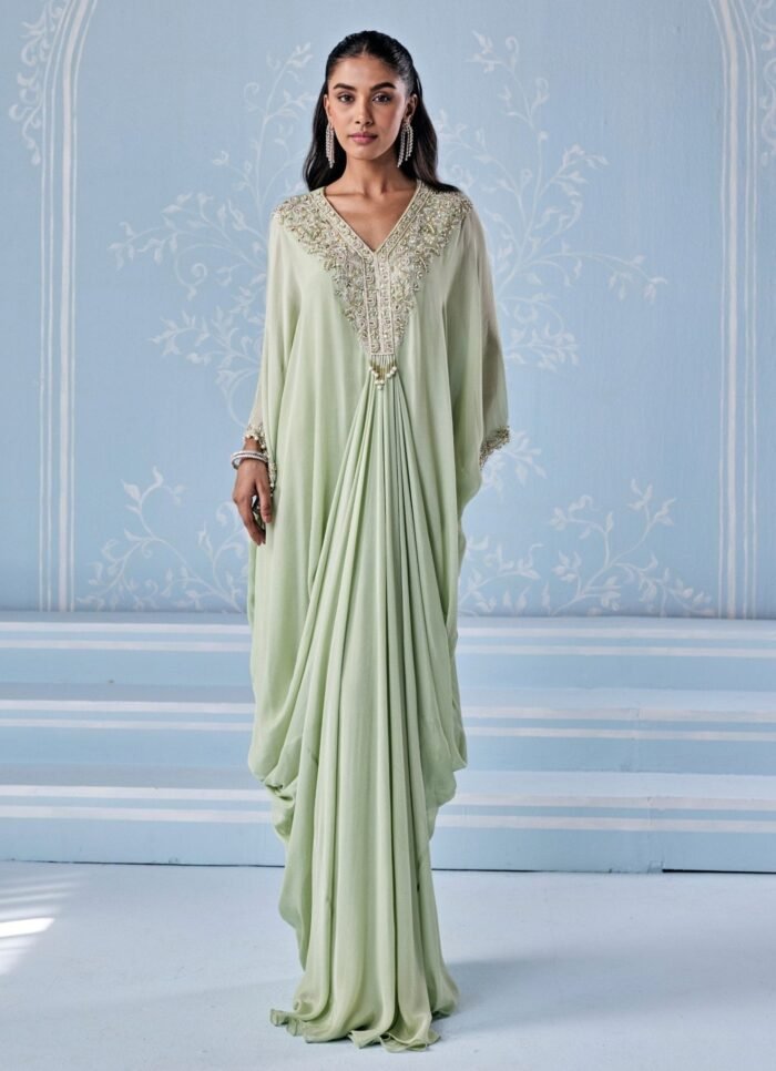 Mint Green Embroidered Chiffon Kaftan