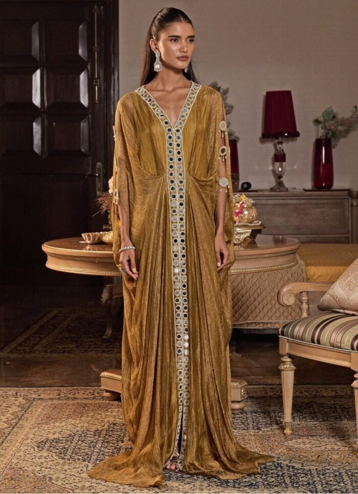 Mustard Gold Tissue Draped Kaftan