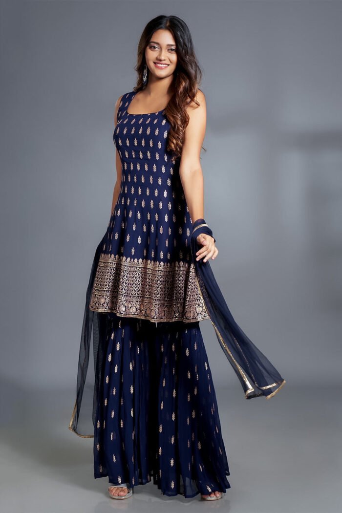 Women's Ethnic Wedding  Wear  Embroidery Pakistani Style Kurta  Sharara  And Dupatta