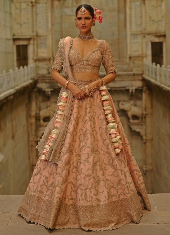 Peach Raw Silk Lehenga Set