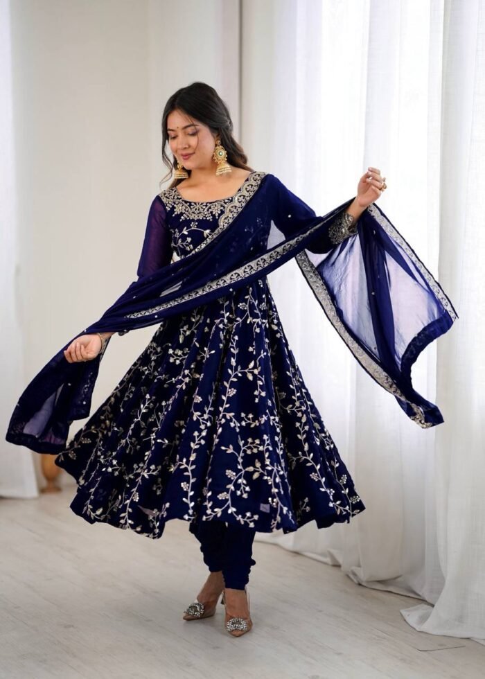 Women's Blue Georgette Embroidery Anarkali Set
