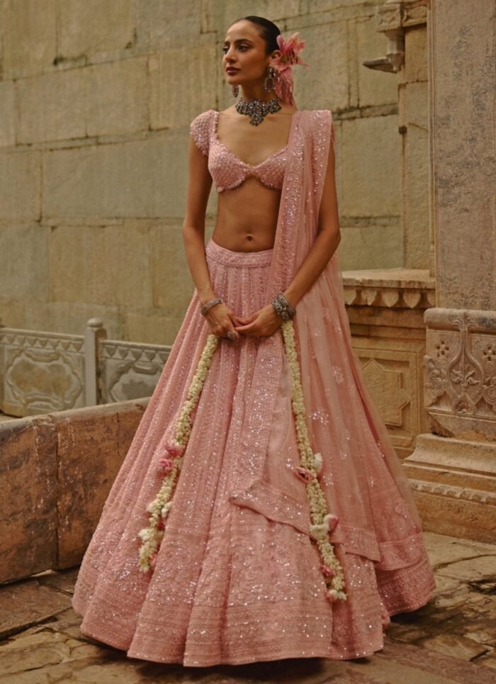 Pink Soft Net Lehenga Set