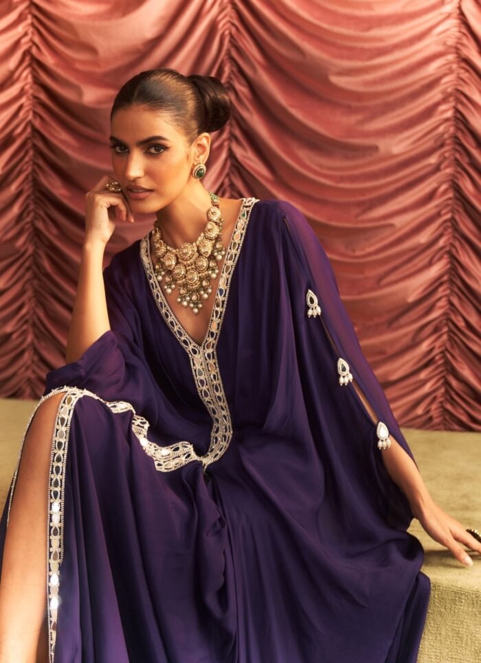 Purple Embroidered Chiffon Kaftan