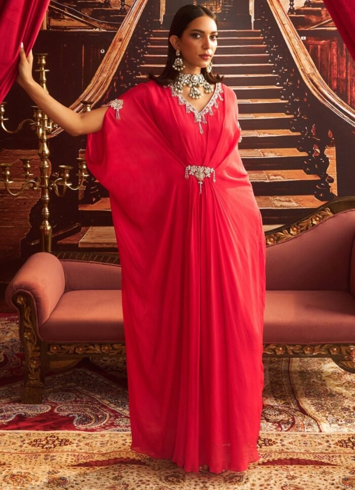 Rani Pink Embroidered Chiffon Kaftan