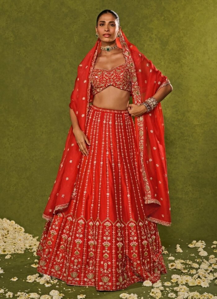 Red Raw Silk Lehenga