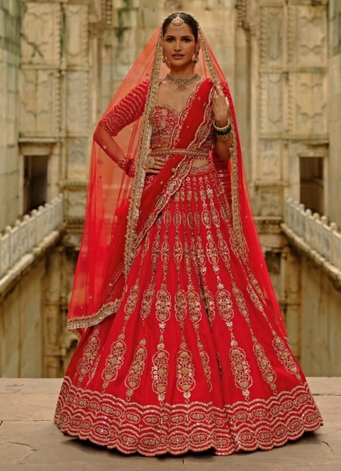 Red Satin Silk Lehenga Set