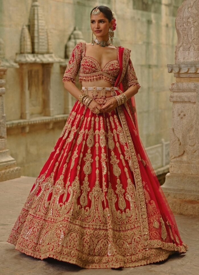 Royal Red Raw Silk Bridal Lehenga Set