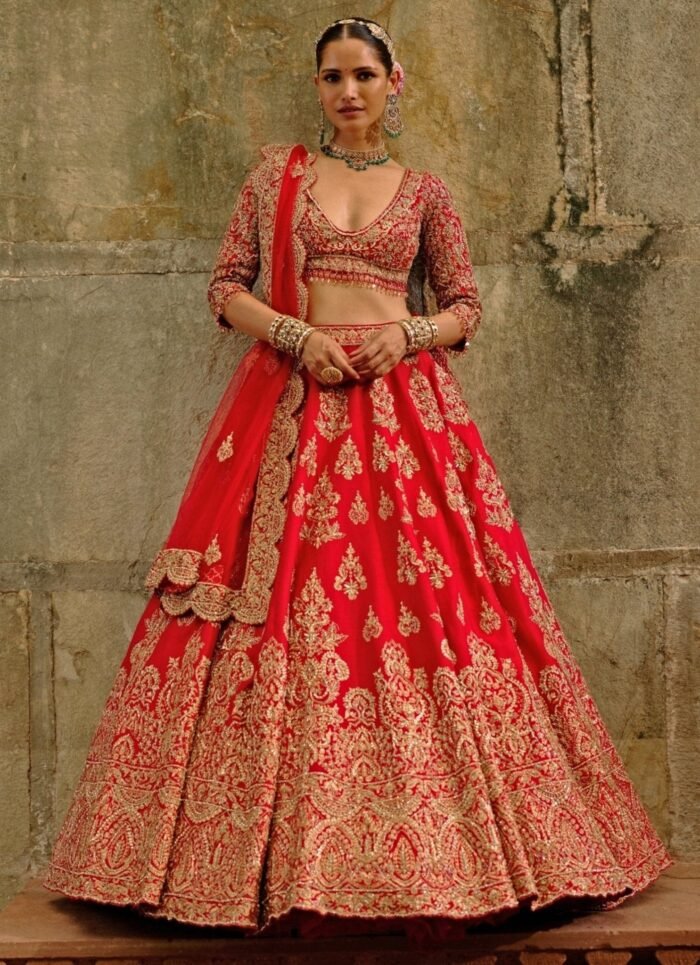 Royal Red Raw Silk Lehenga Set