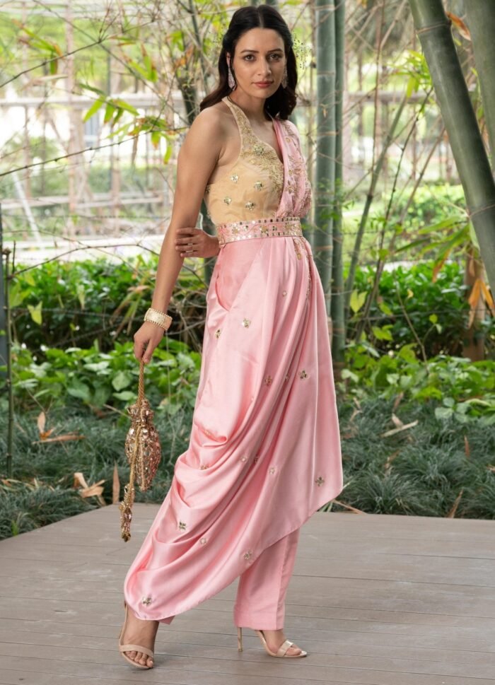 Blush Pink Pre Drape Saree