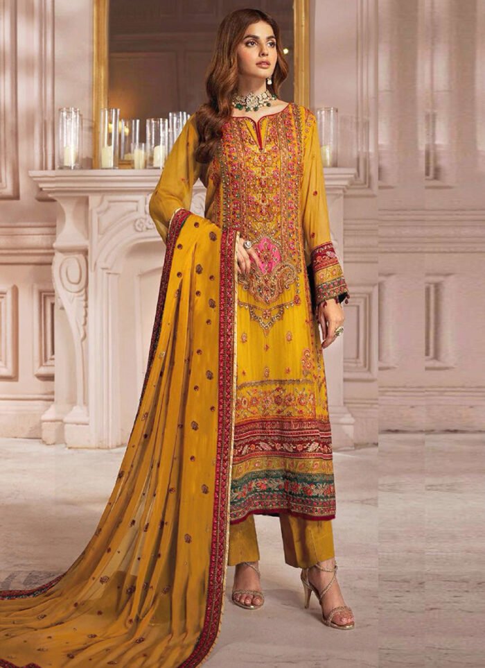 Women's Yellow Heavy Faux Georgette Embroidery Pakistani Salwar Suit