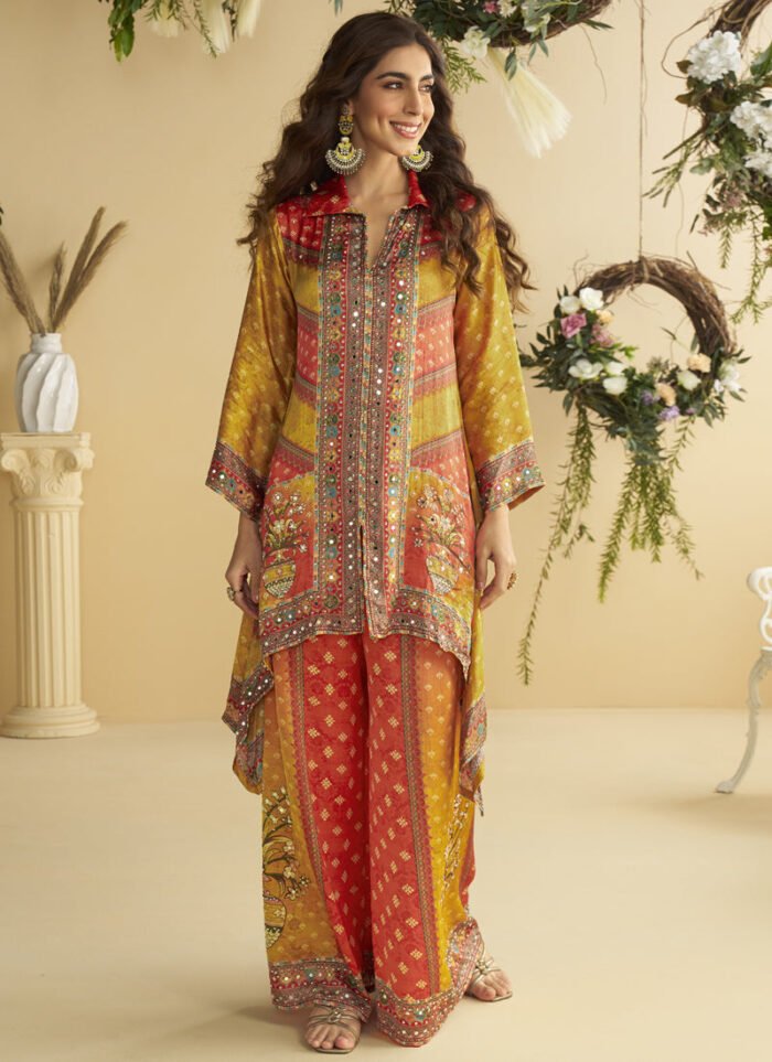 Women's Yellow Crepe Digital_Print Kurta Set