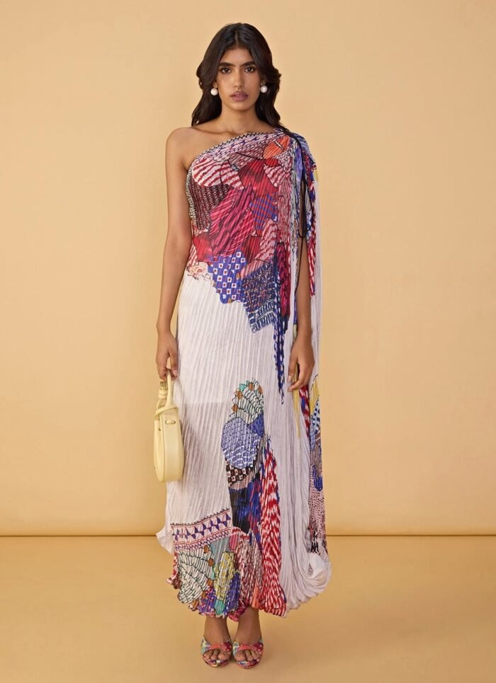 White Bird Print Kaftan Dress