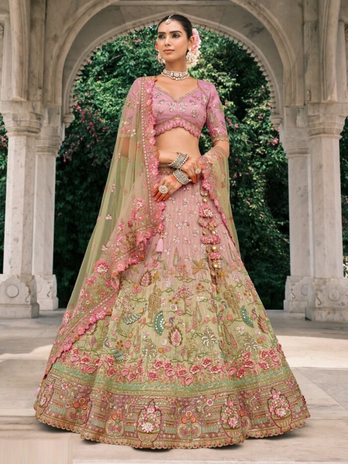 Silk Traditional Reception Wedding Lehenga In Pink color-41105