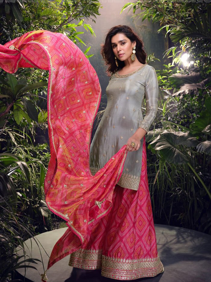 Simar Festive Readymade Salwar Kameez in Grey with Zari work-750053