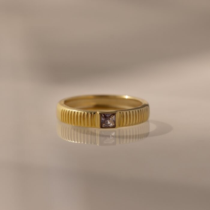 Ribbed Birthstone Band