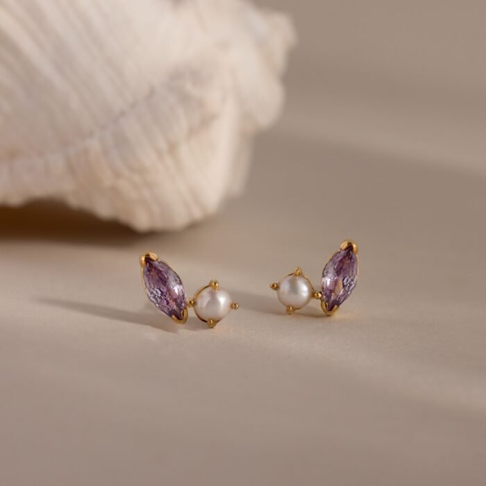 Marquise Birthstone & Pearl Studs