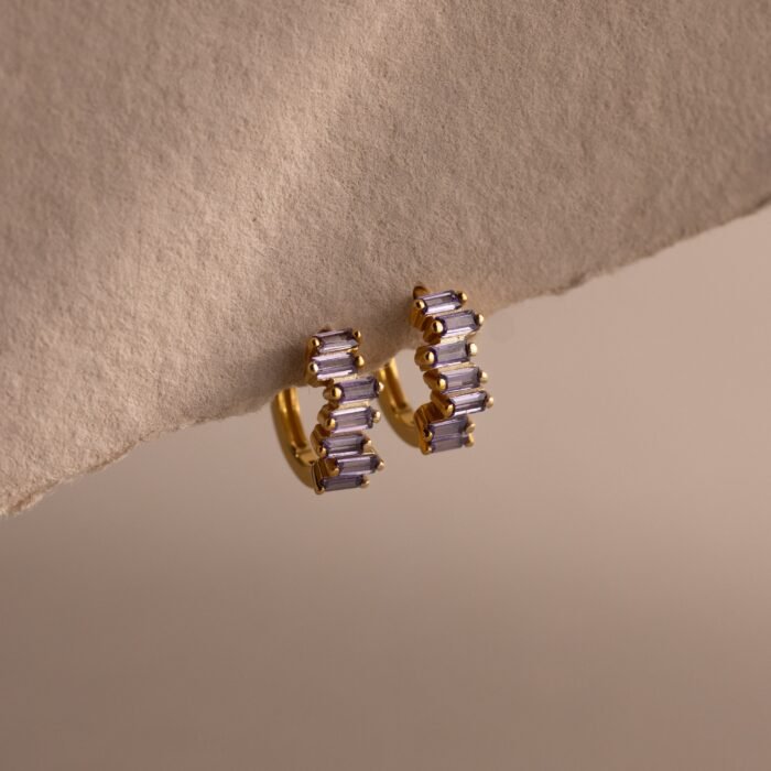 Staggered Baguette Birthstone Huggies