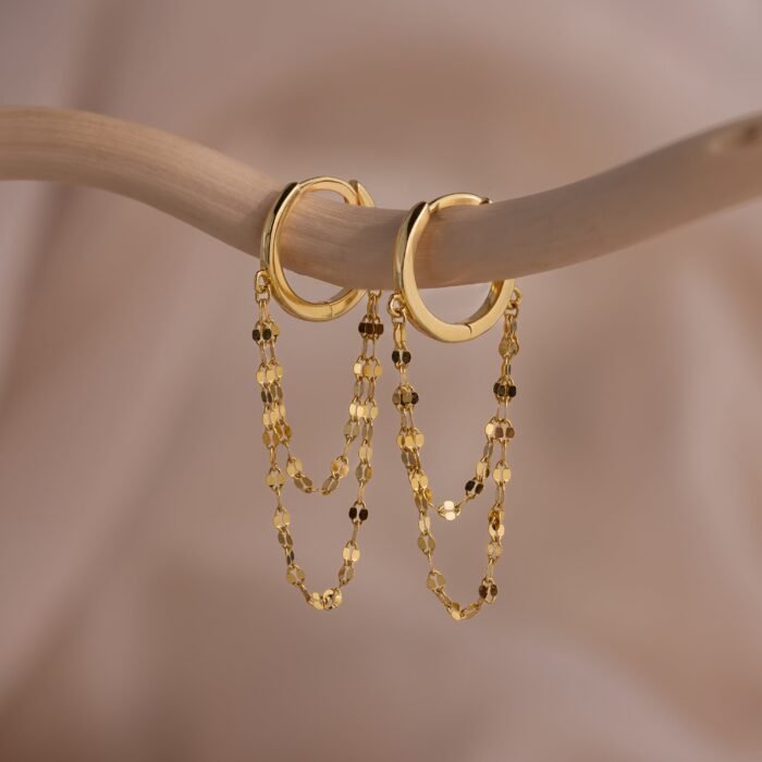 Duo Mirror Chain Huggies