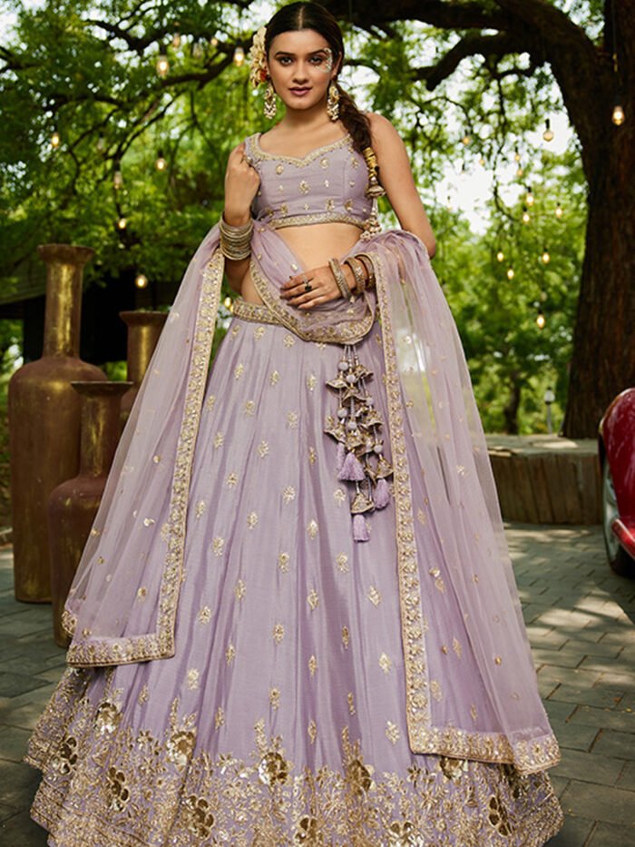 Chinnon Traditional Reception Wedding Lehenga In Purple color-41067