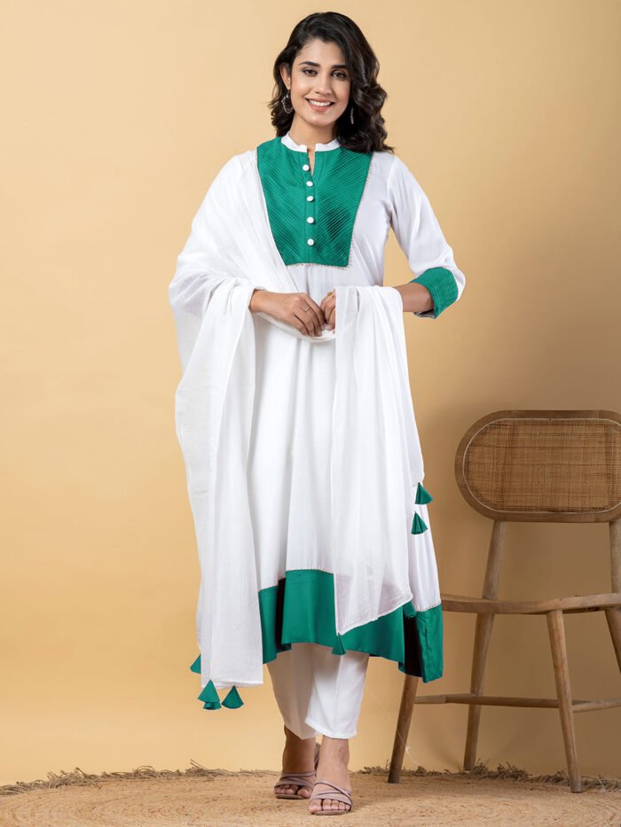 turquoise white Gota Patti Work Premium Rayon Kurta Pant Set with Cotton Dupatta?3 Piece Salwar Kameez Suit Set-750112