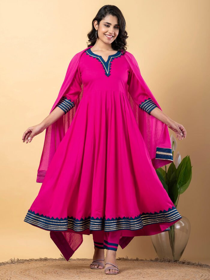 Pink Anarkali Premium Rayon Kurta Pant Set with Cotton Dupatta?3 Piece Ready to Wear Salwar Kameez Suit Set-750125