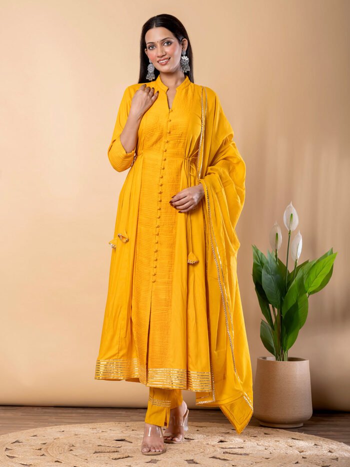 Yellow Anarkali Premium Rayon Kurta Pant Set with Cotton Dupatta Designer?3 Piece Ready to Wear Salwar Kameez Suit Set-750147