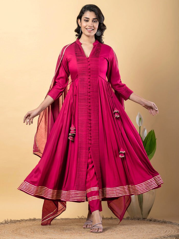 Red Anarkali Premium Rayon Kurta Pant Set with Cotton Dupatta Designer?3 Piece Ready to Wear Salwar Kameez Suit Set-750151