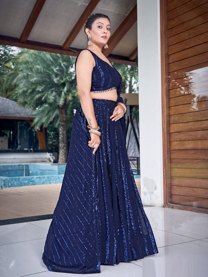 Georgette Traditional Partwear Reception Lehenga In Blue color-41091
