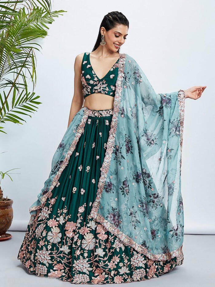 Georgette Traditional Reception Semi-Stitched Lehenga Choli In Blue color-40981