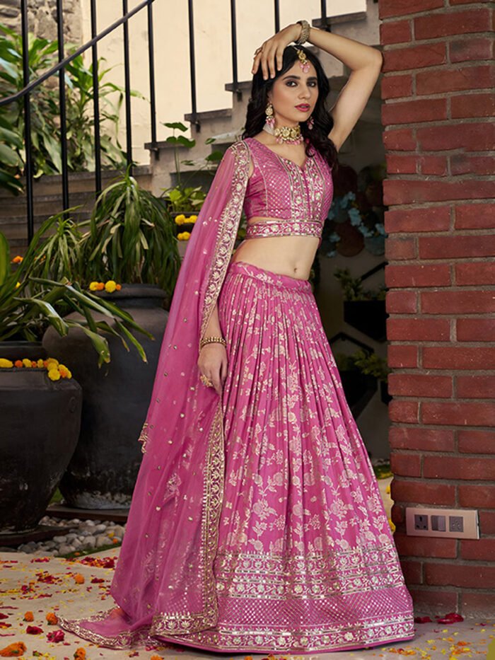 Dola Silk jacquard Traditional Reception Semi-Stitched Lehenga Choli In Pink color-81153